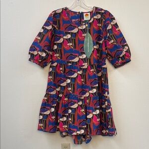 Farmrio NWT wild mushrooms black purple puff sleeve babydoll mini dress WM